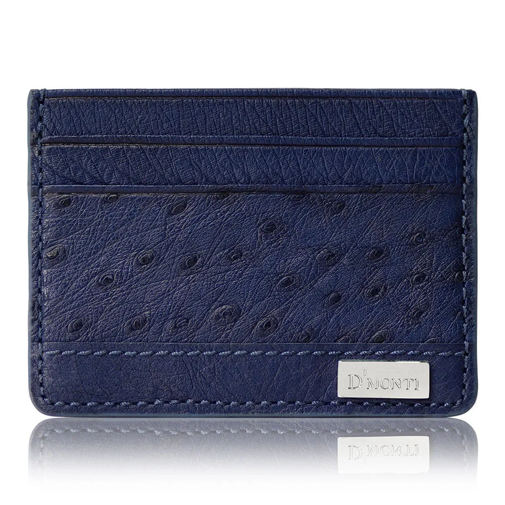 Navy Blue - Women Exotic Ostrich Leather Card Holder Slim Wallet