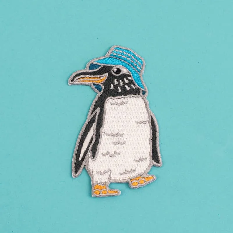 Penguin in a Bucket Hat Embroidered Iron on Patch by Alice Tams